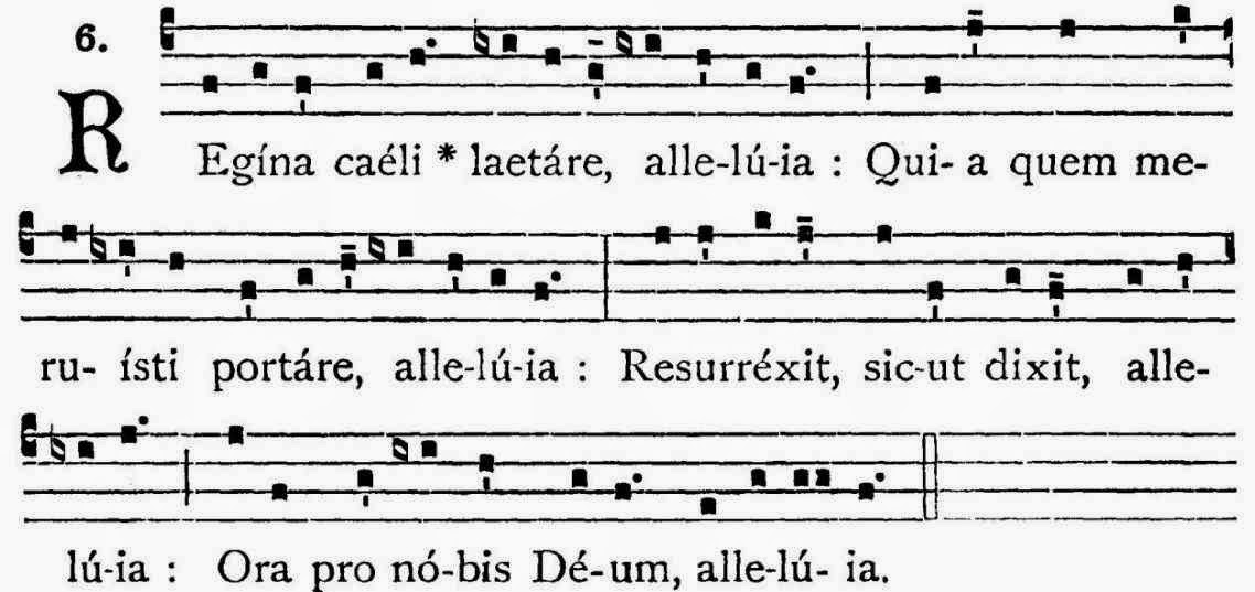 Regina Caeli: partitura, gregoriano simples.   Em Latim