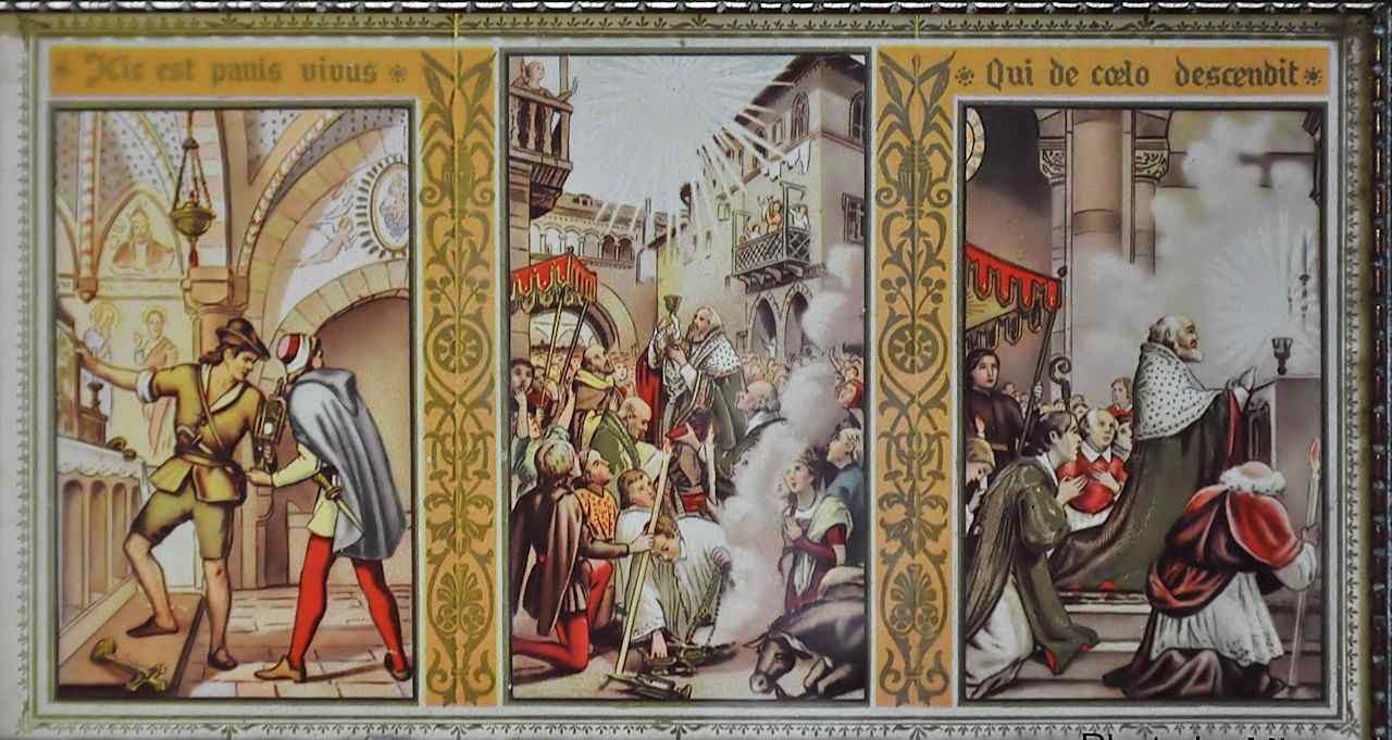 A história do milagre eucarístico de Turim resumida numa sacra