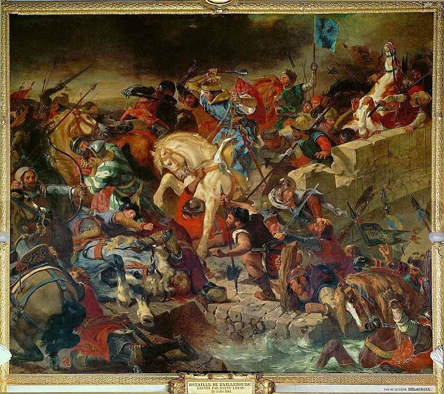 São Luís rei, na batalha de Taillebourg, 21-07-1242. Ferdinand-Victor-Eugène Delacroix 1798-1863, Galerie des Batailles, Versailles.